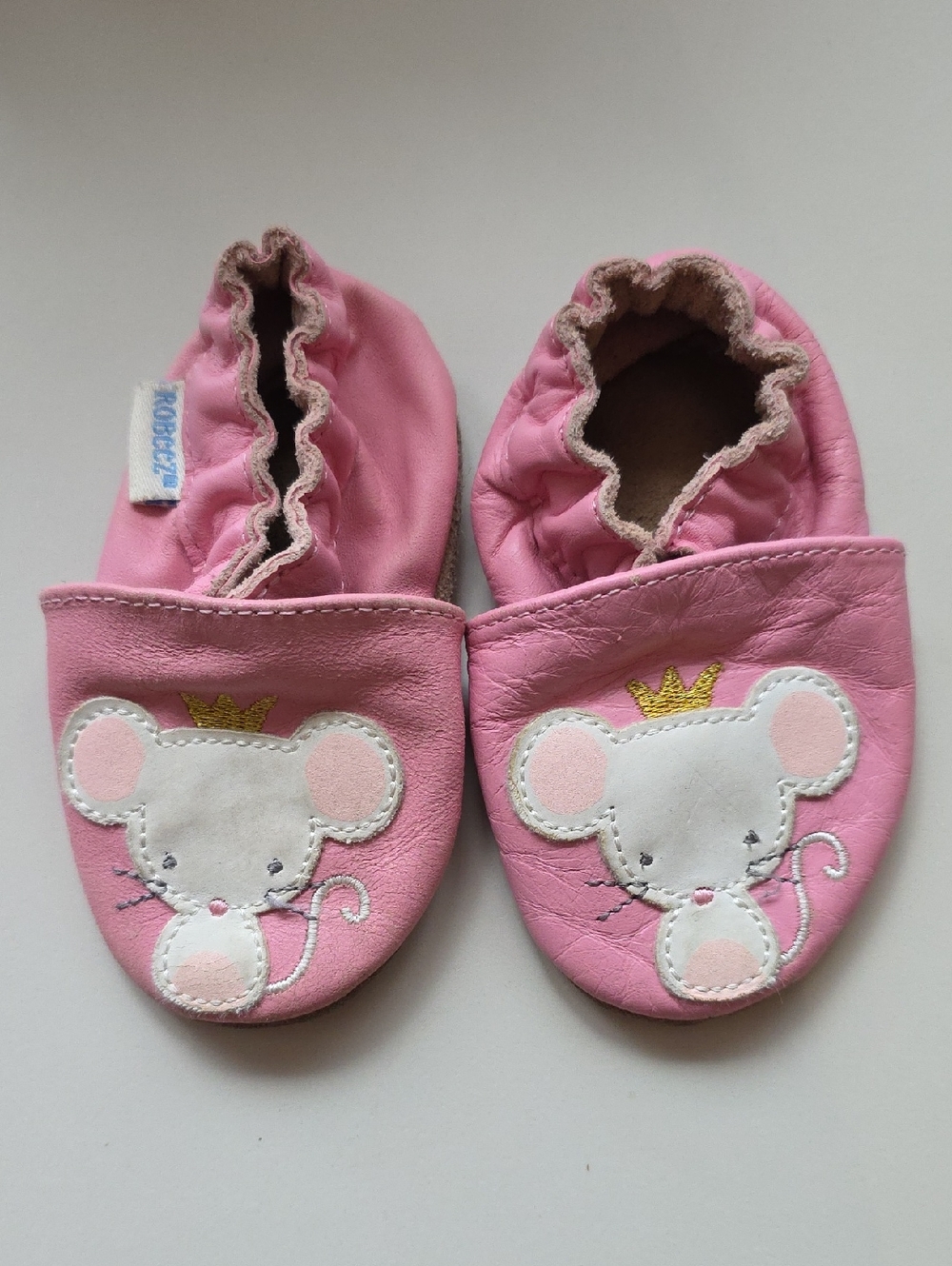 Robeez Pink Mouse Soft Leather Slip-On Shoes 0-6M
